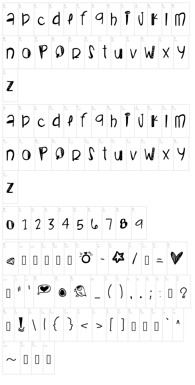 Coral Glow font map