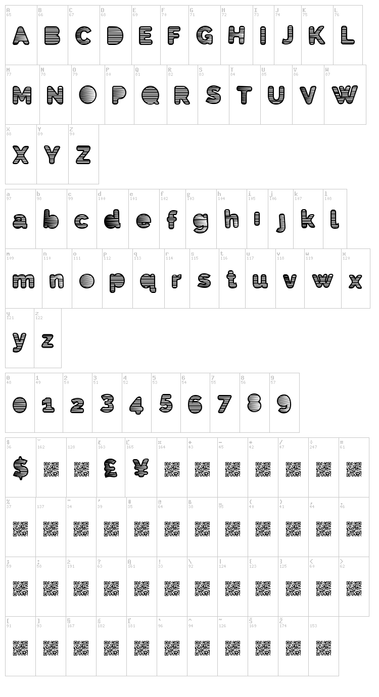 Eighties Shades font map