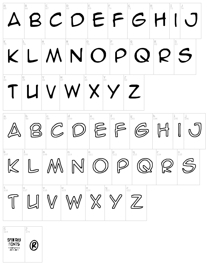 SpideRaY font map