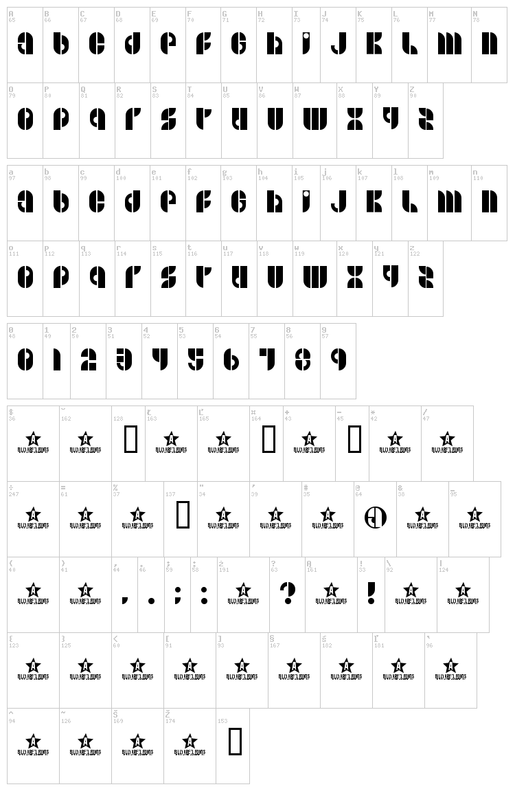 B Side font map