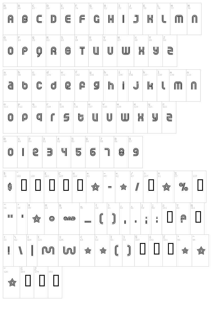 Rolloglide font map