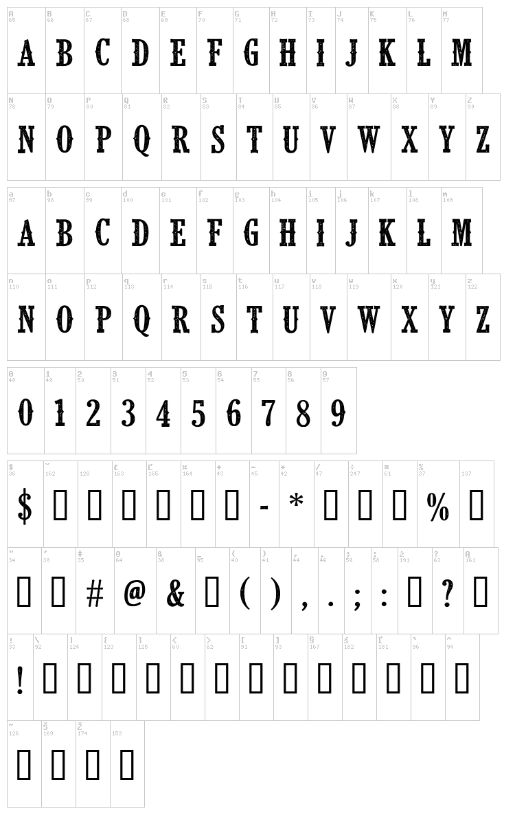 CF Klondike font map