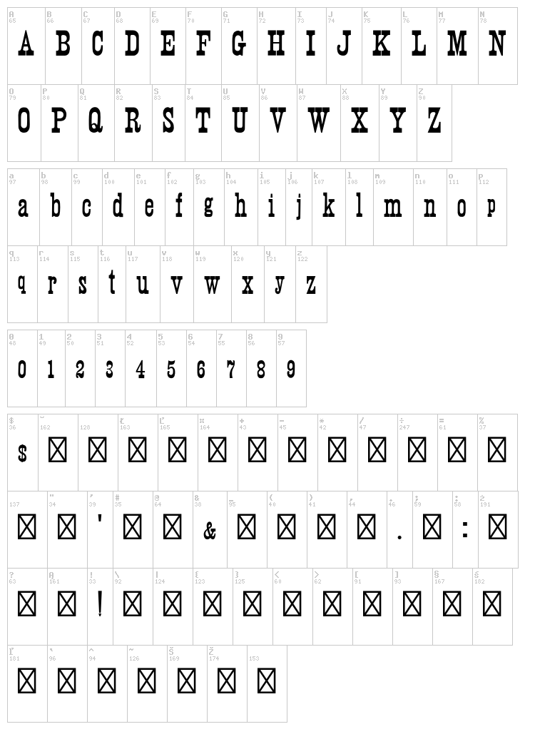 Wood Print font map