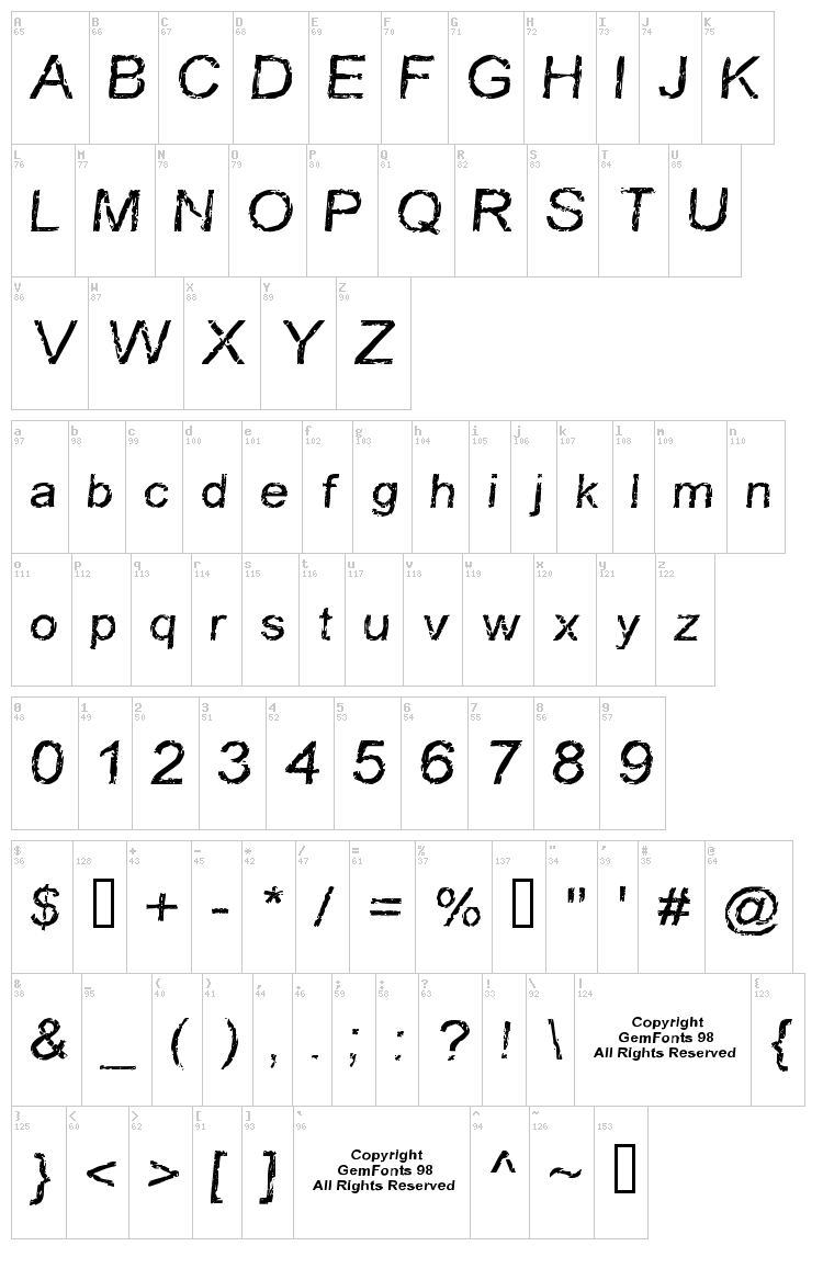 Carbonized Timber font map