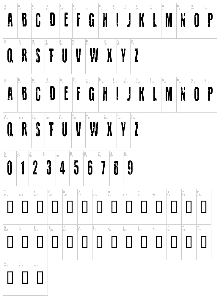 CF Old Lithography font map