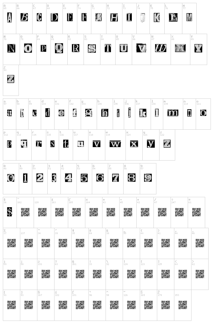 MetalBlock Theta font map