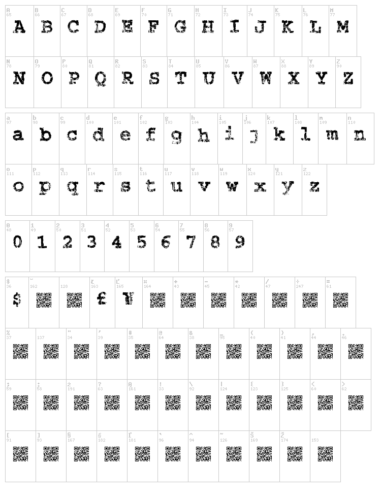 Strung Piano font map