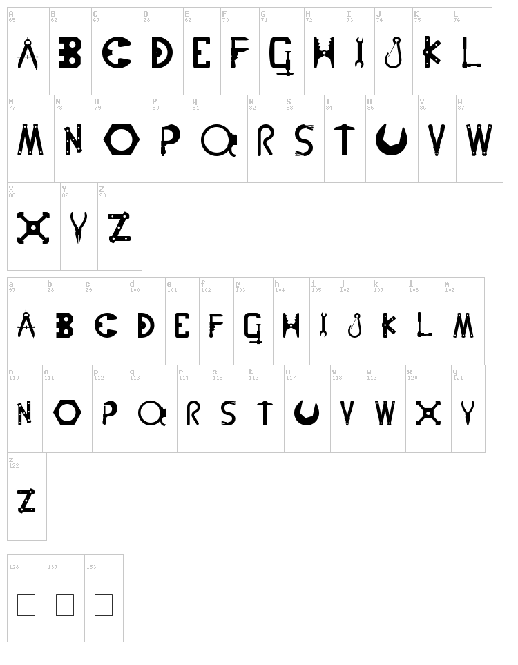 Nuts N Bolts font map