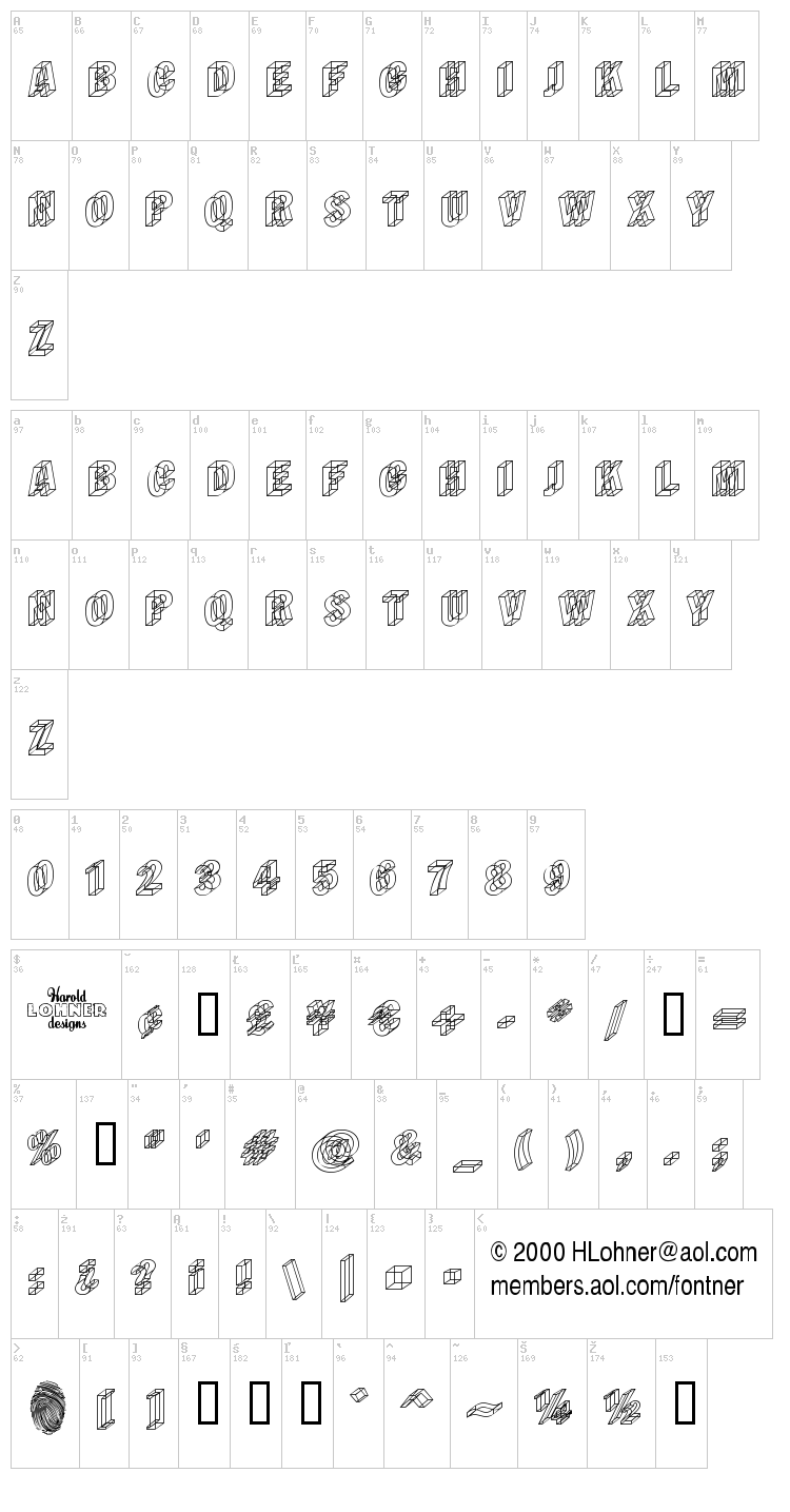 Wireframe font map