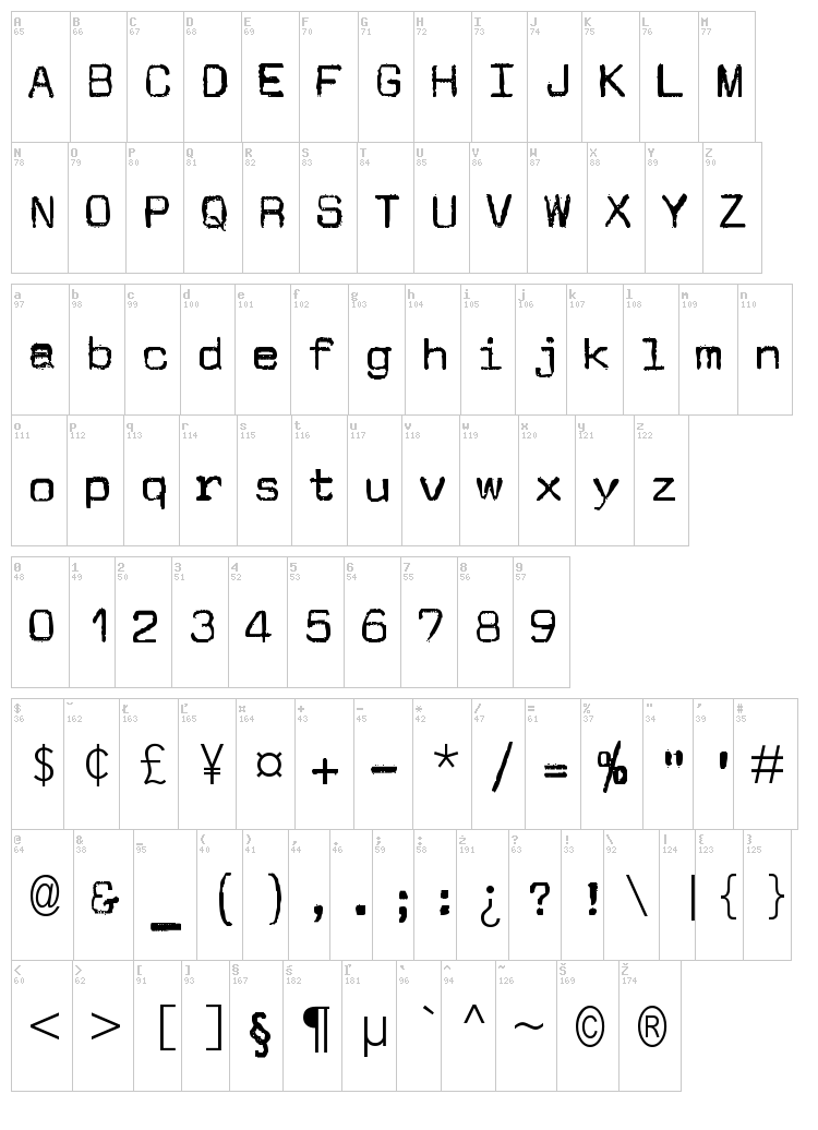 JM Letter font map
