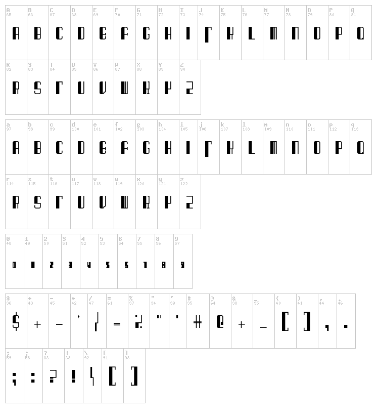Barcode Deco! font map