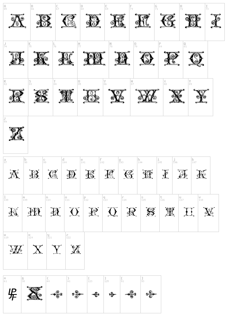 Blavicke Capitals font map