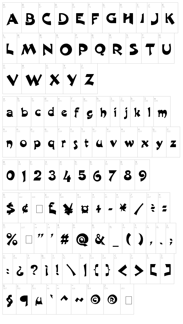 Excalibur font map