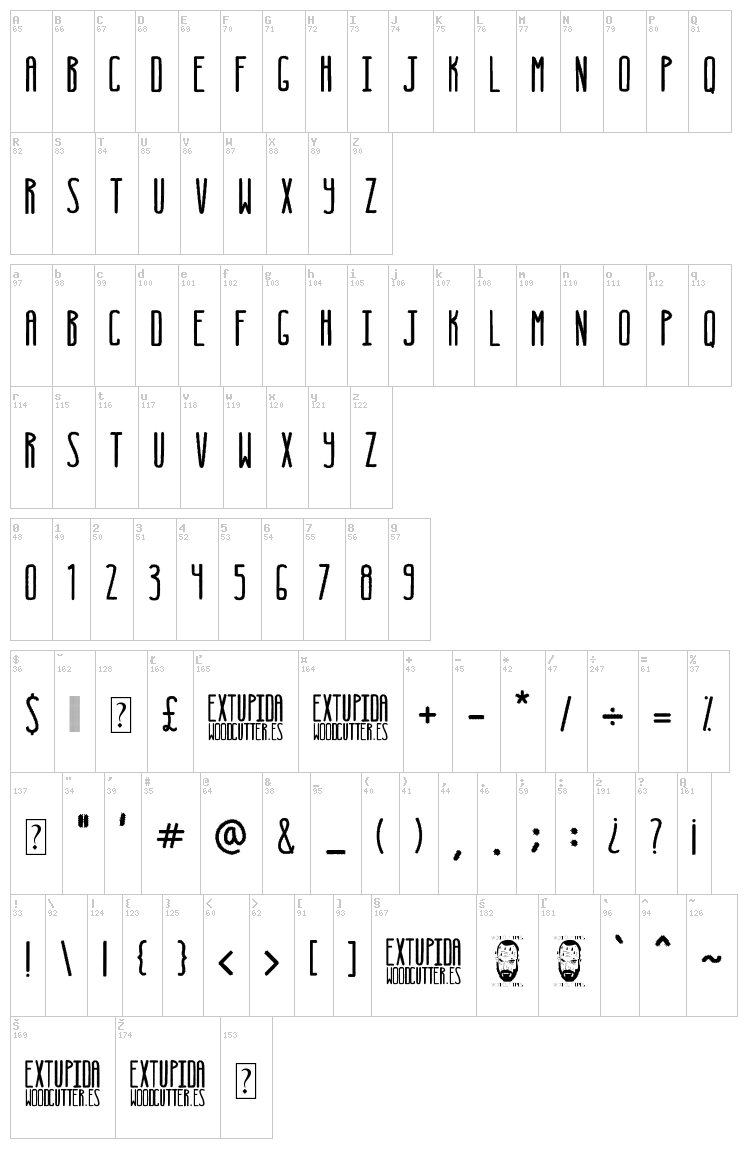 Extupida font map