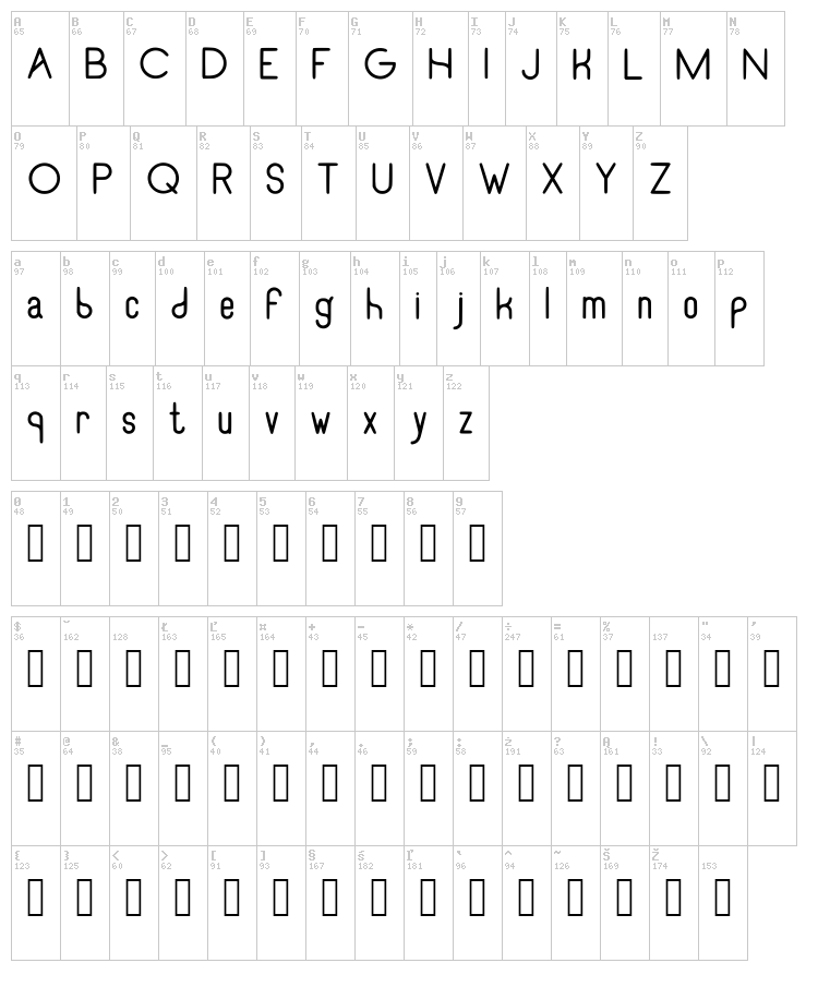 Recinos Script font map