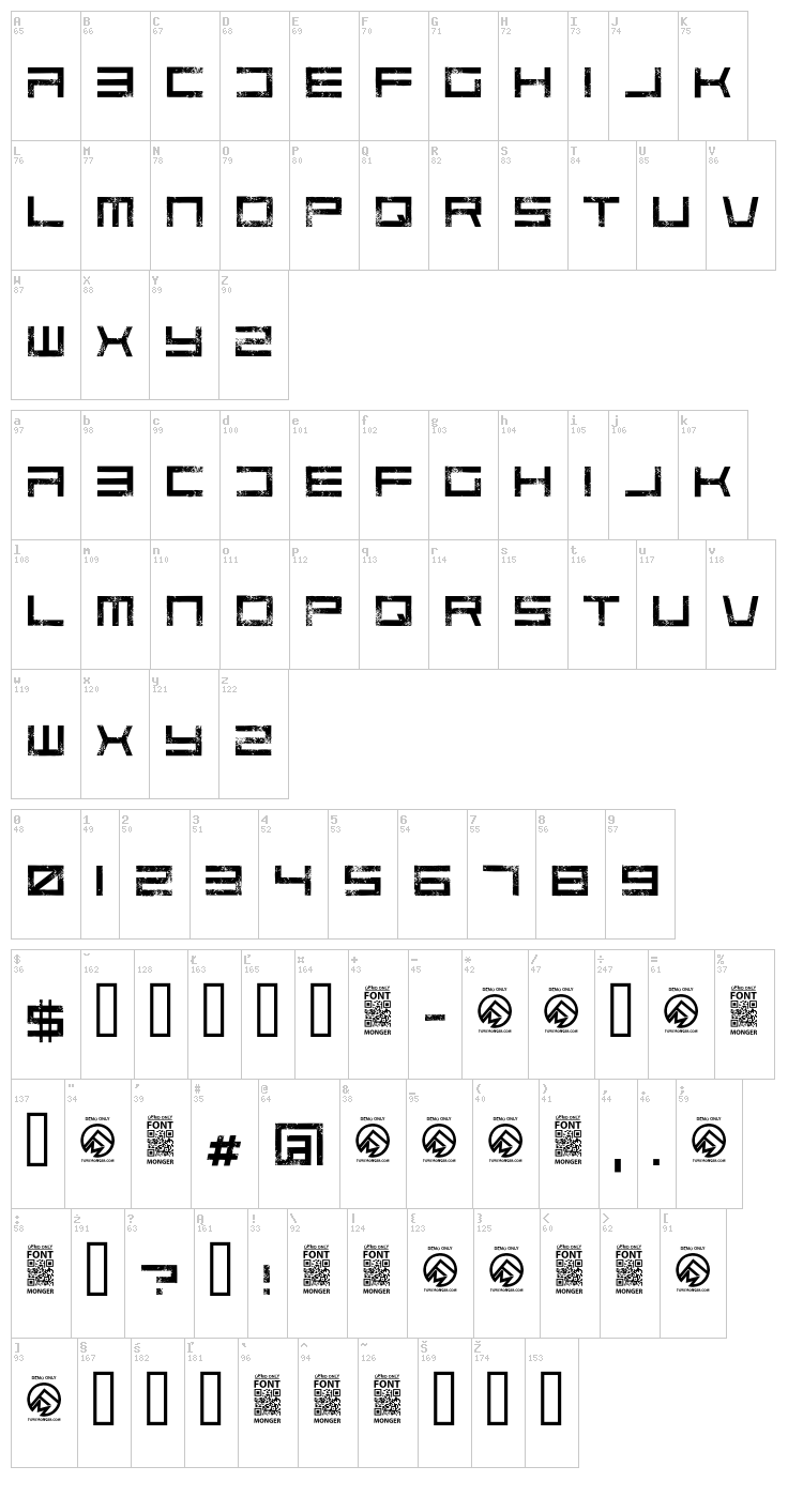 Code Predators font map