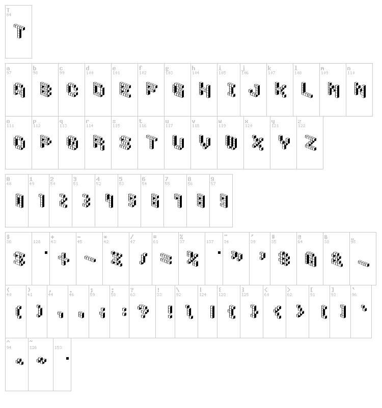 Demon Cubic Block Font font map