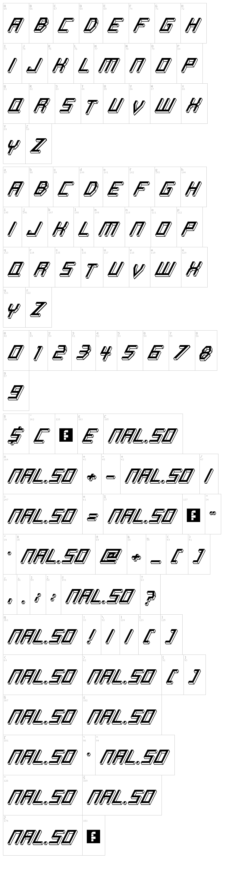 Italic Bricks font map