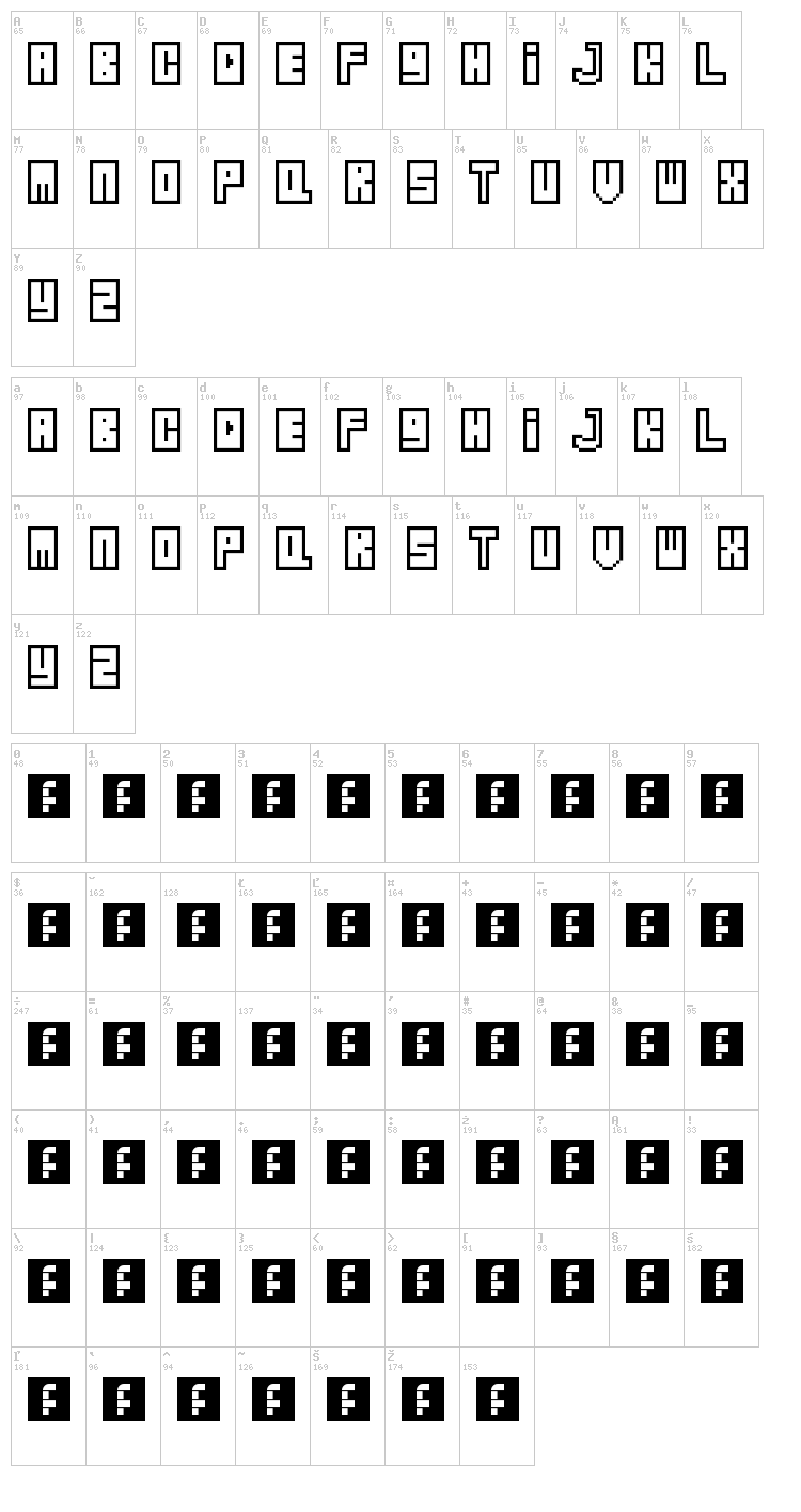Zipper font map