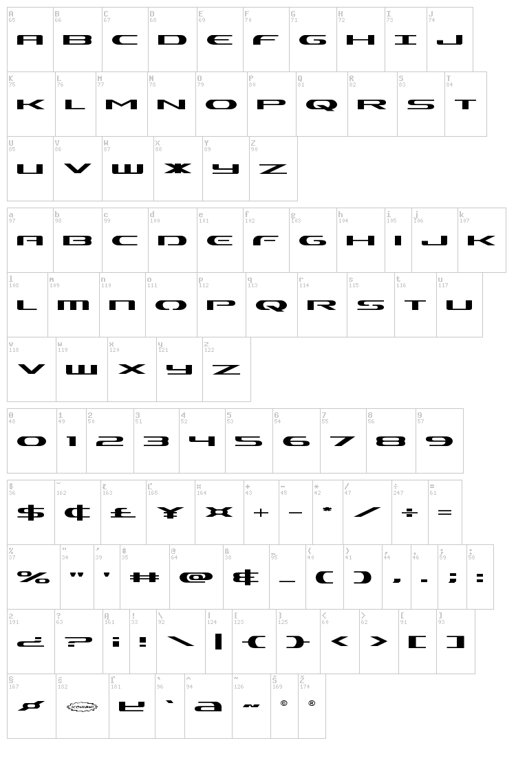 Alpha Men font map