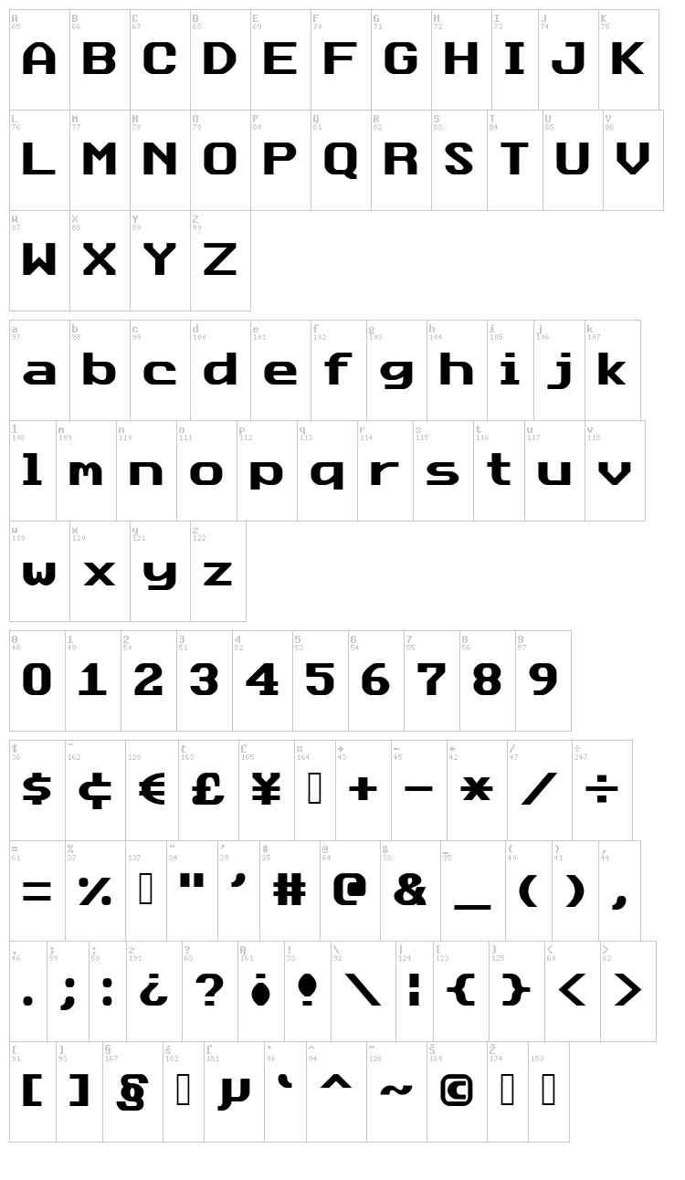 Data Sun font map