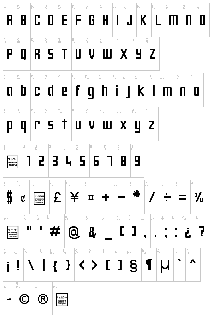 Digiform font map