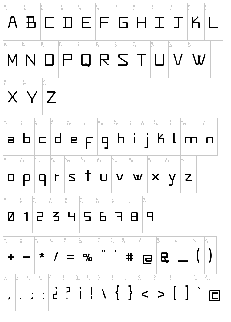 Zeoruz font map