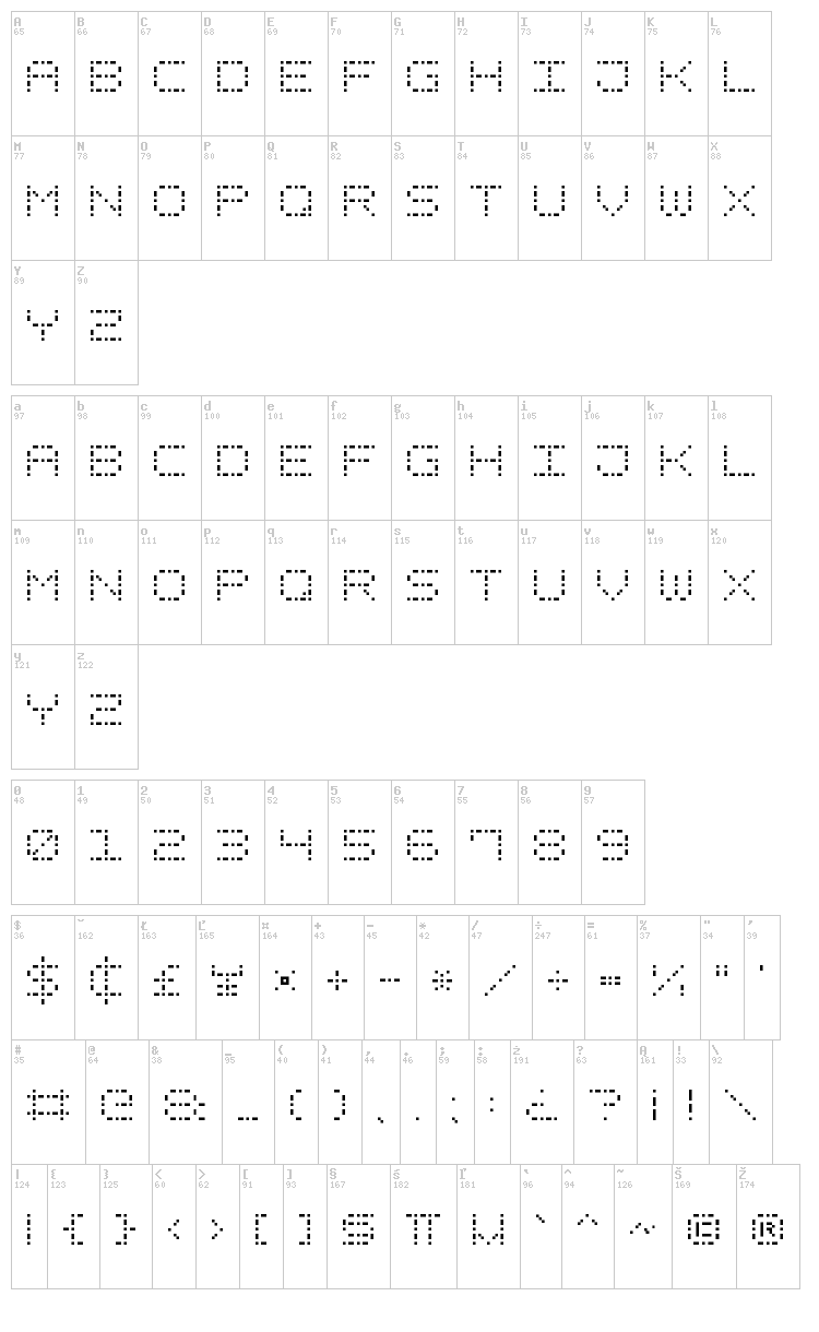 Dash Dot Square-7 font map