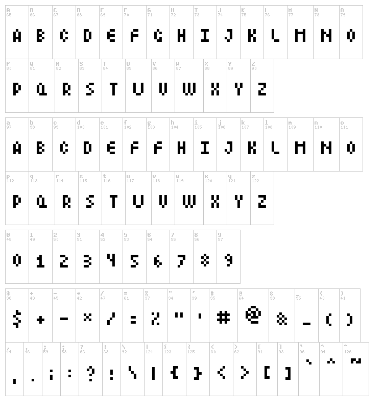 LittleLego font map
