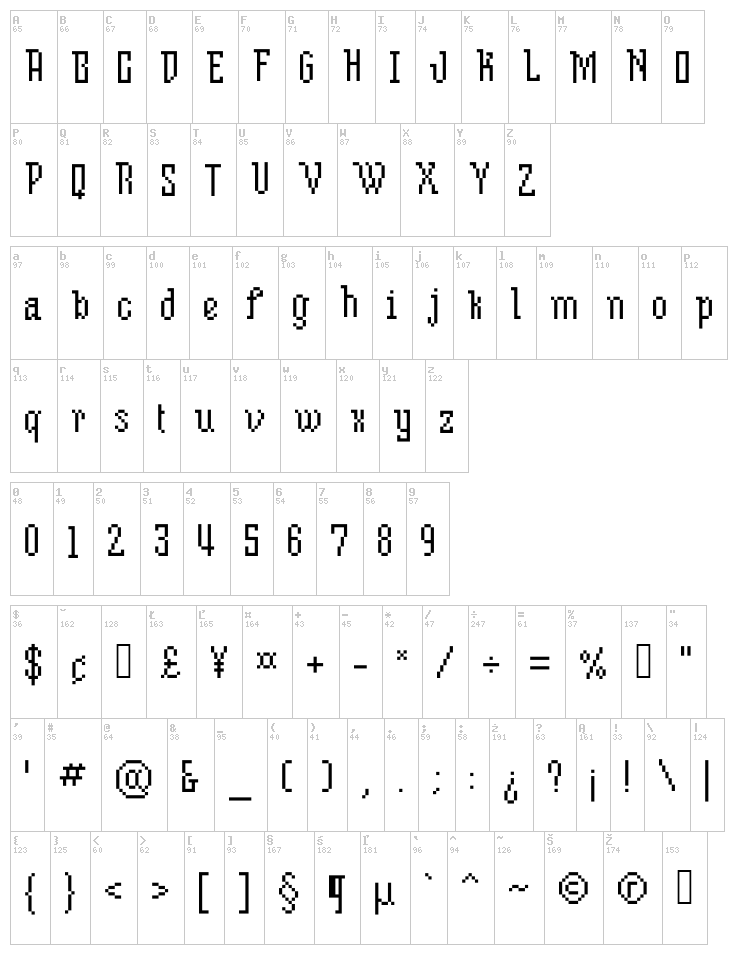 Mix Serif Condense font map
