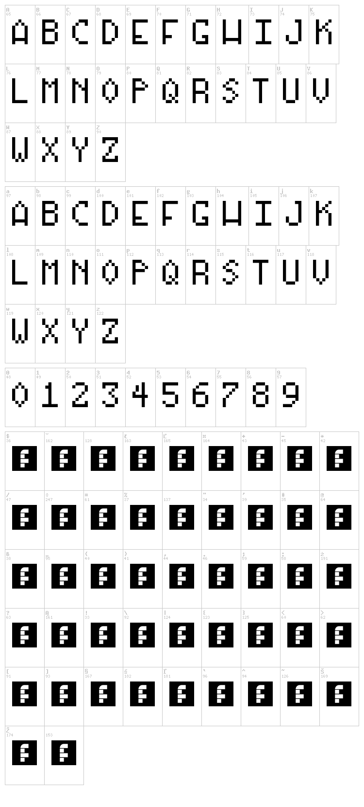Our Arcade Games font map