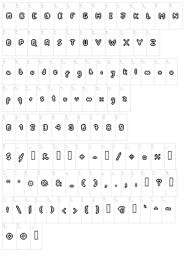 PixelDart font map