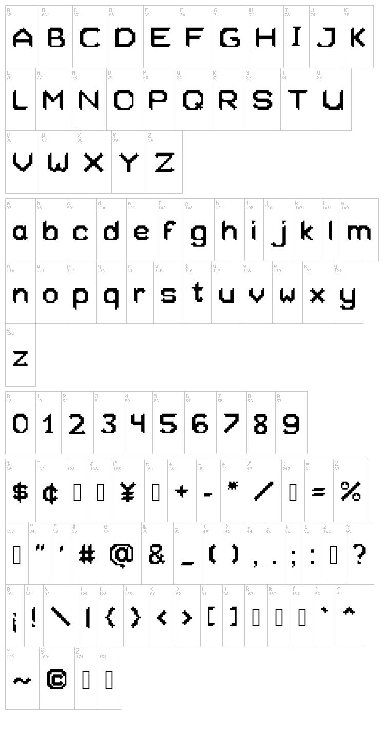 Xeliard font map