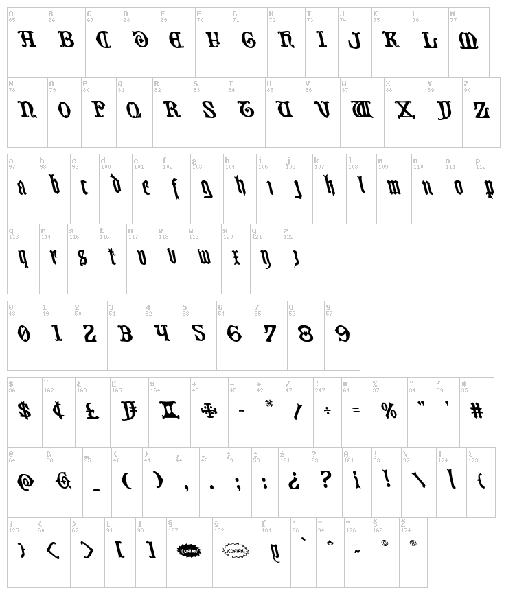 Westdelphia font map