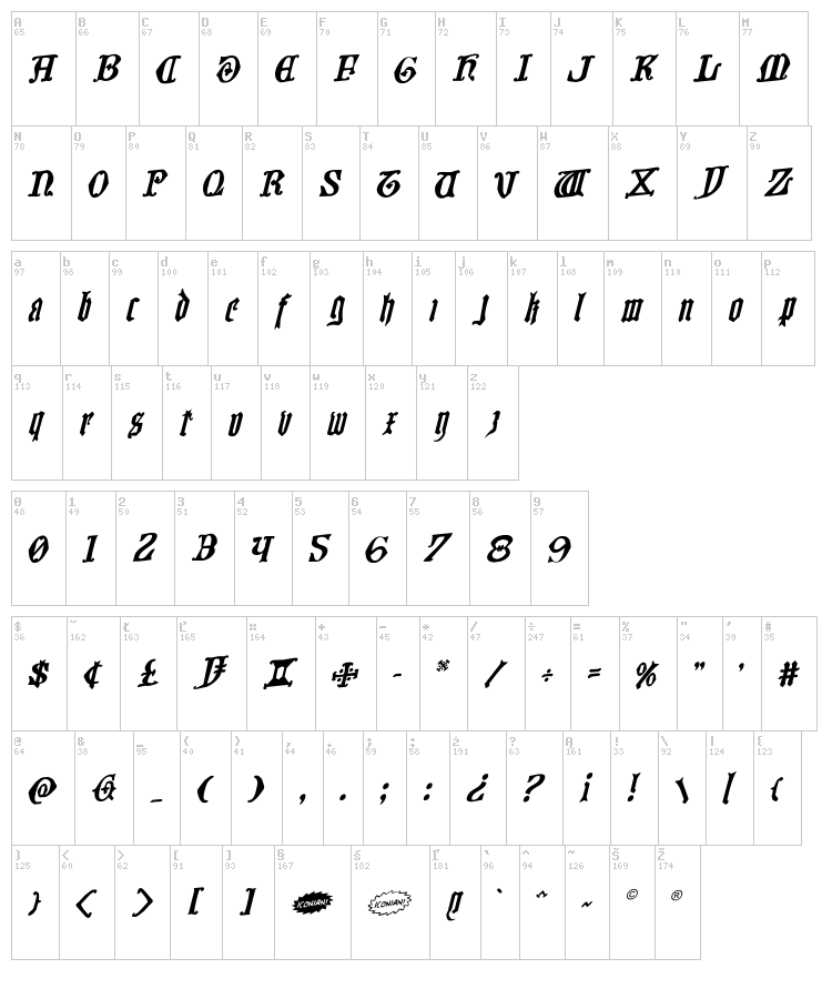 Westdelphia font map