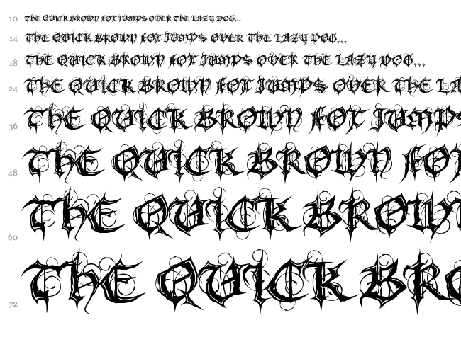 MB Gothic Spell font waterfall