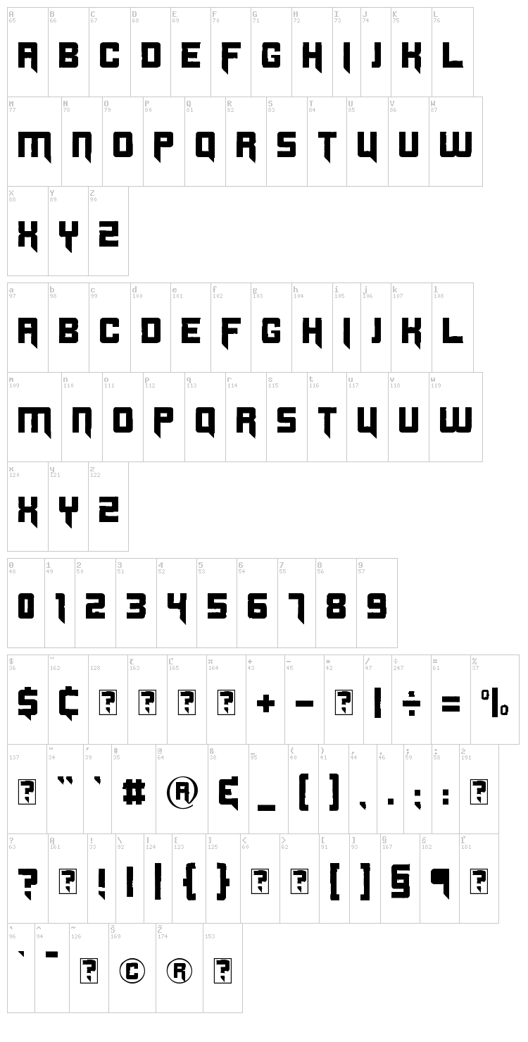 Origicide font map