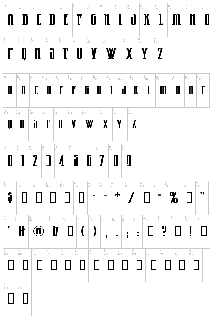 Wicked Queen font map