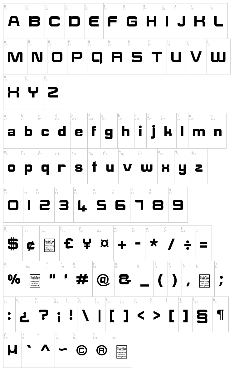 E-Square font map
