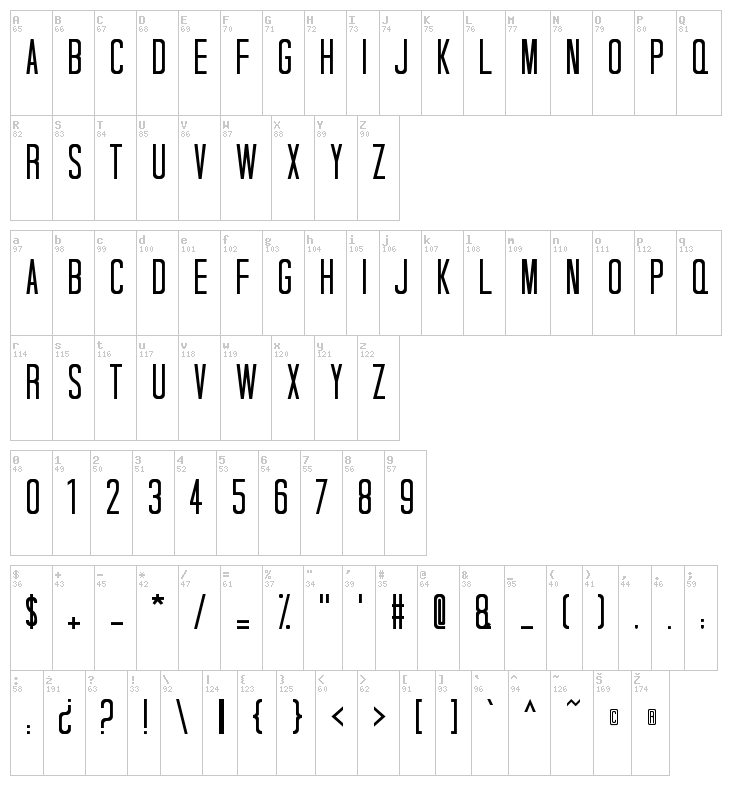 Tall Dark And Handsome font map