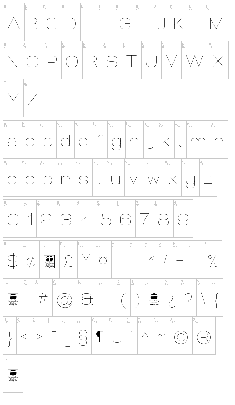 Widolte font map