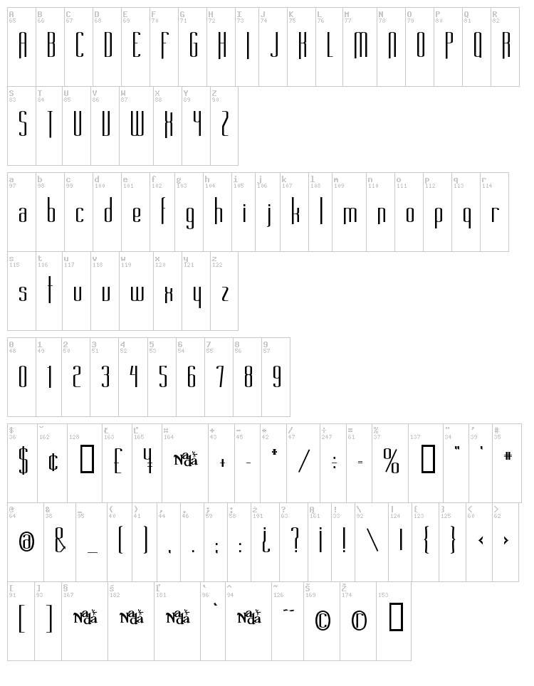 Long Cool Family font map