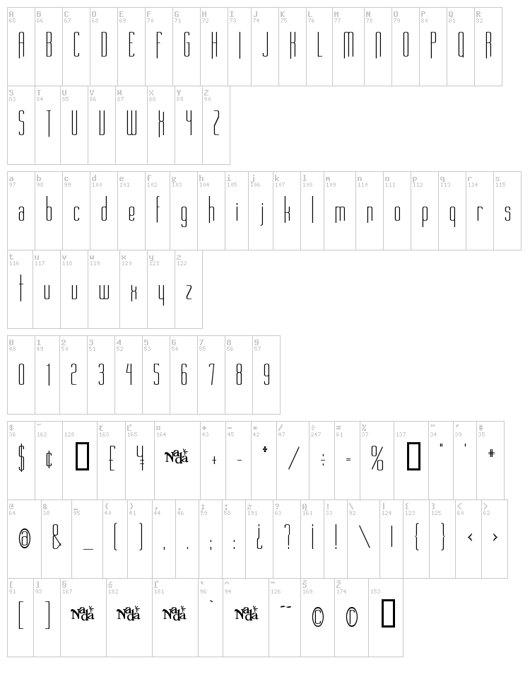 Long Cool Family font map