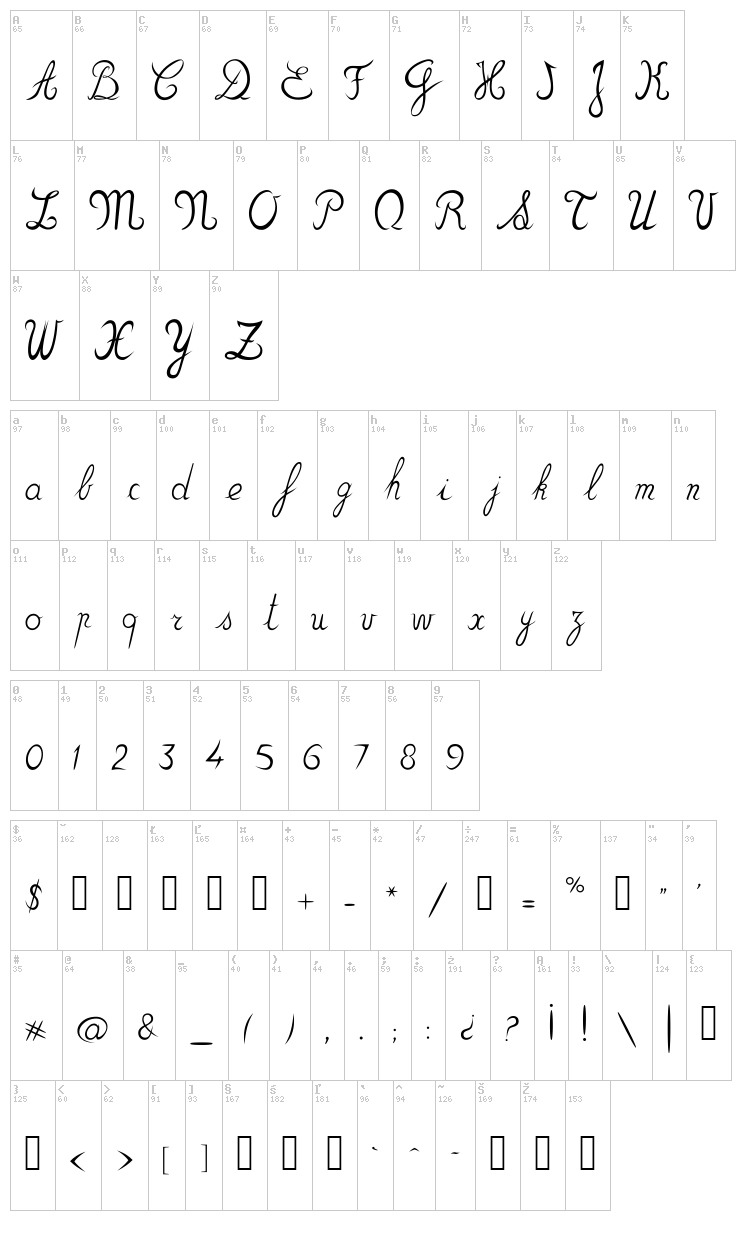 Zou 70s font map
