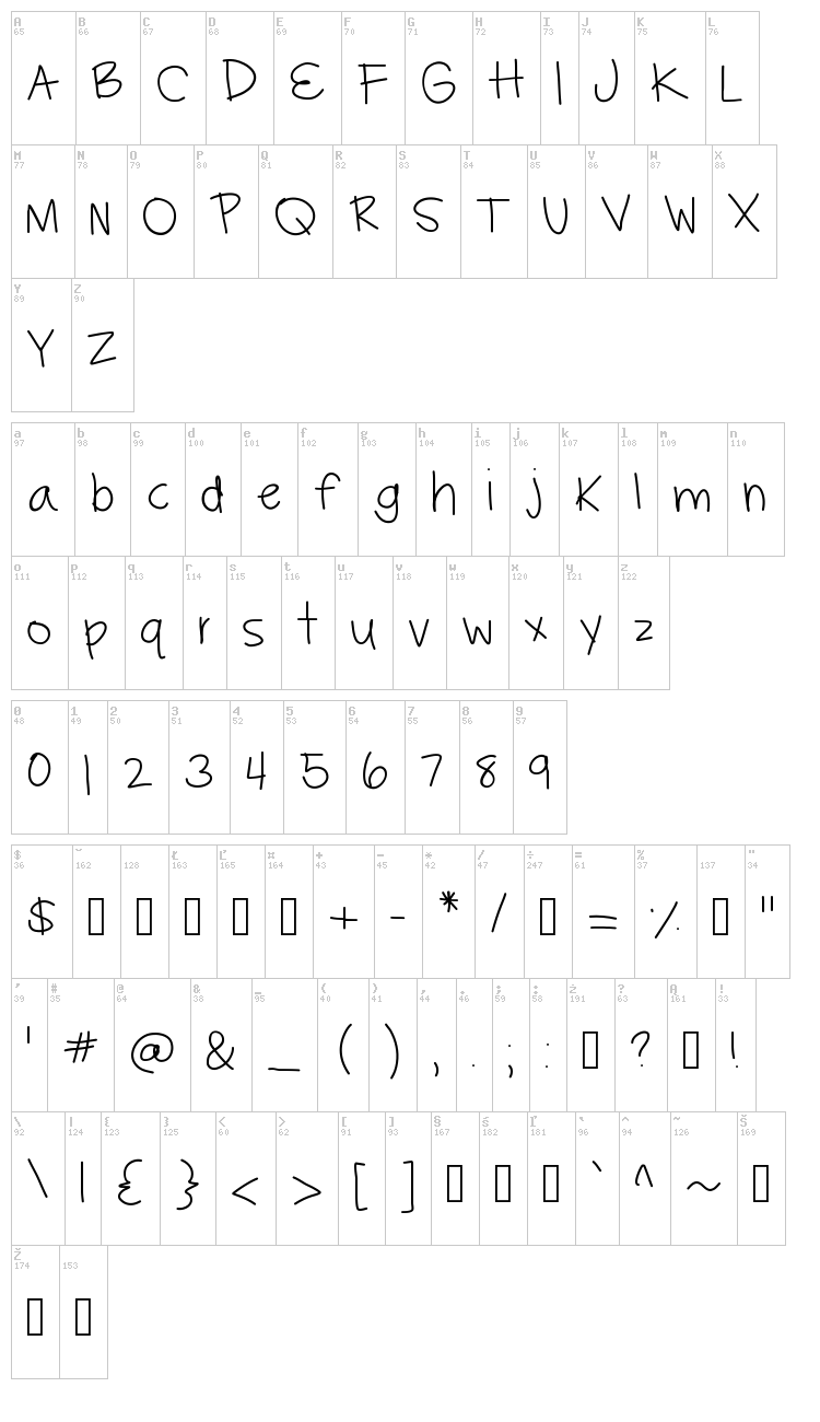 Hayleys Font font map