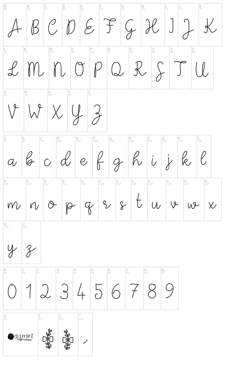 Paper Bow font map
