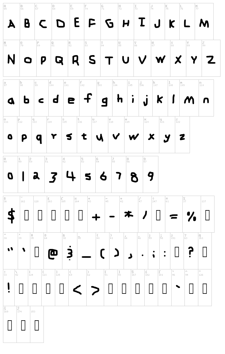 Zehk Font font map