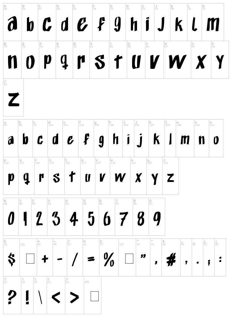 Exito Free Hand font map