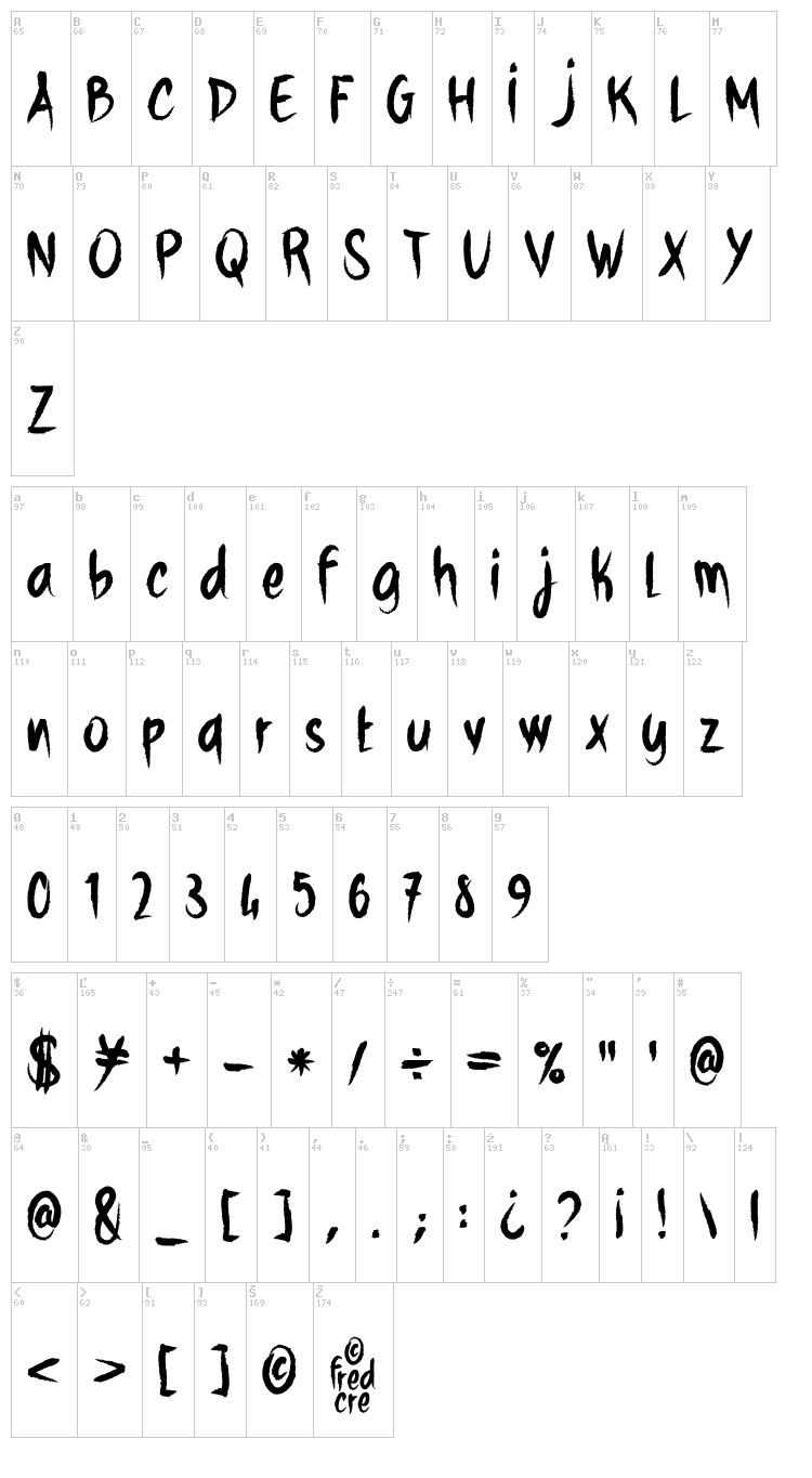 White Shark Cre font map