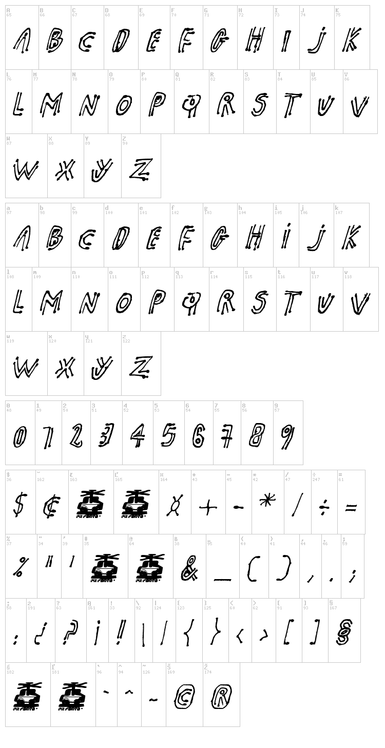 PK Shaman font map